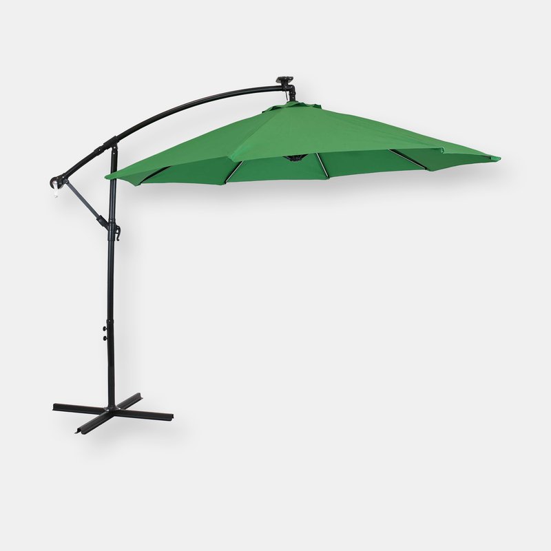 Sunnydaze Decor Offset Patio Umbrella With Solar Led Lights In Green
