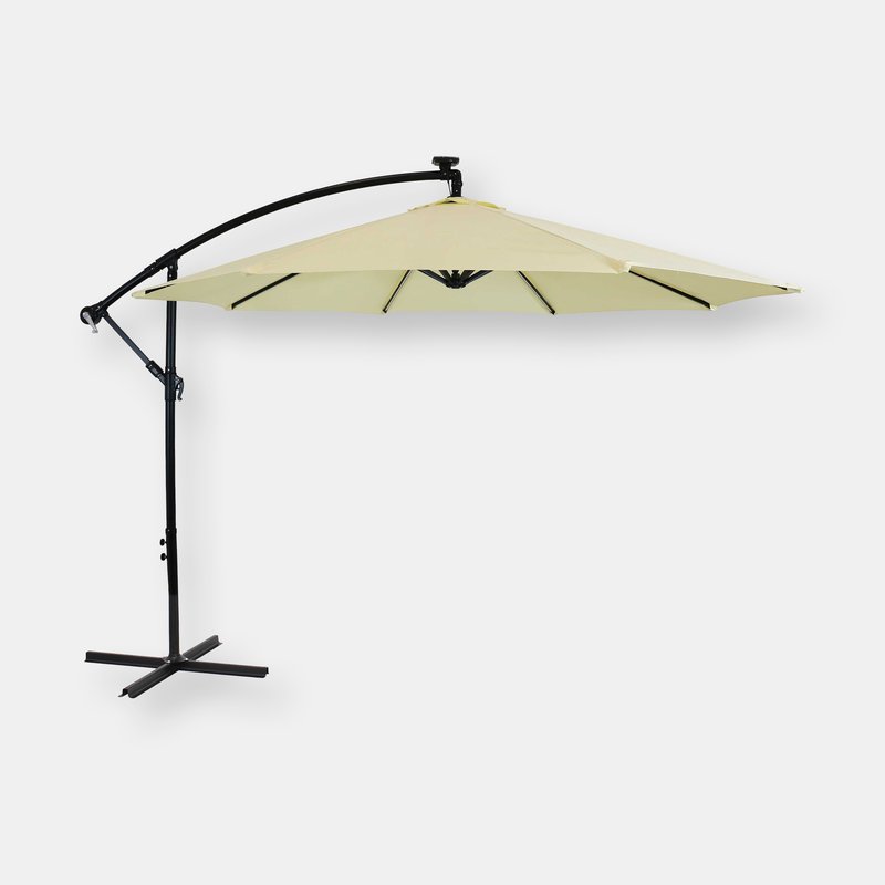 Sunnydaze Decor Offset Patio Umbrella With Solar Led Lights In White