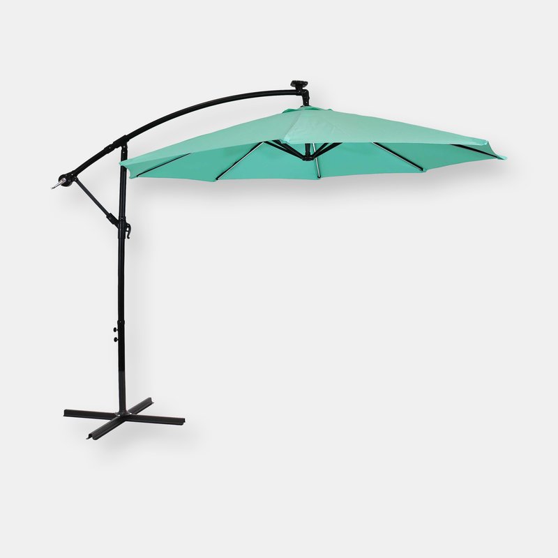 Sunnydaze Decor Offset Patio Umbrella With Solar Led Lights In Green