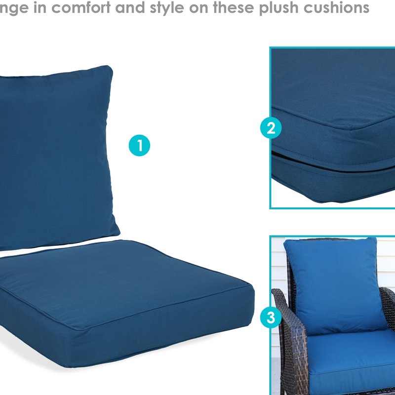 Shop Sunnydaze Decor Outdoor Deep Seat Chair Back Patio Cushion Set Porch Deck Garden In Blue