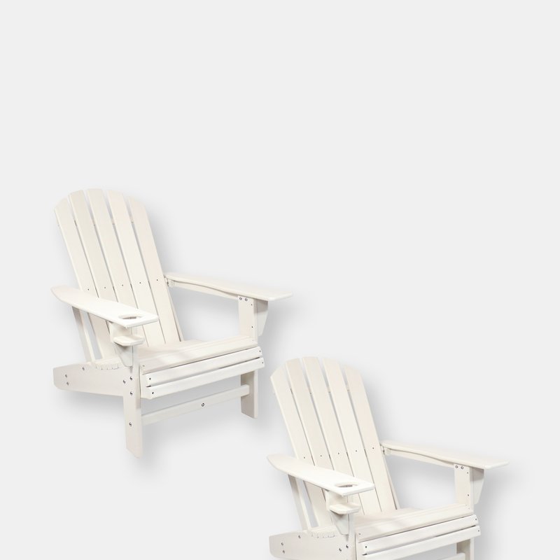 Sunnydaze Decor Outdoor Lake Style Adirondack Chairs With Cup Holder In White
