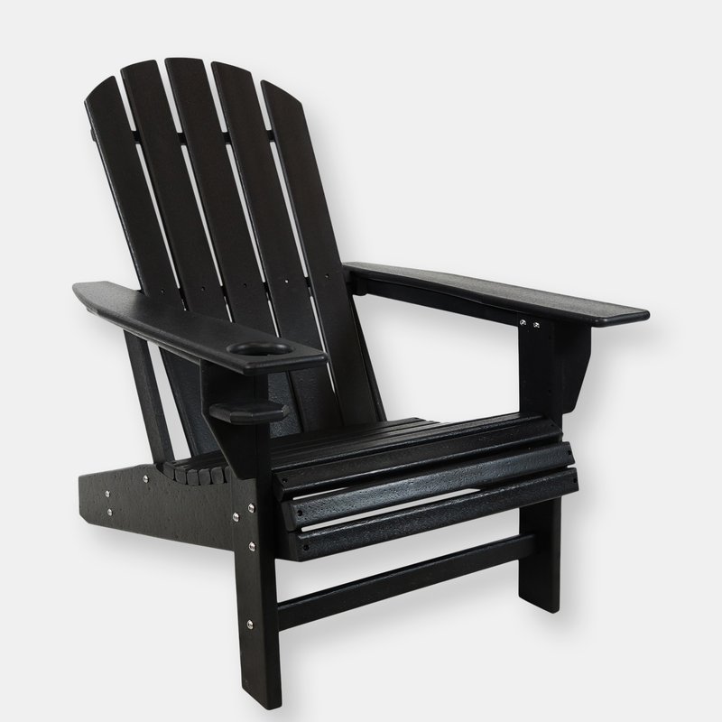 Sunnydaze Decor Outdoor Lake Style Adirondack Chairs With Cup Holder In Black
