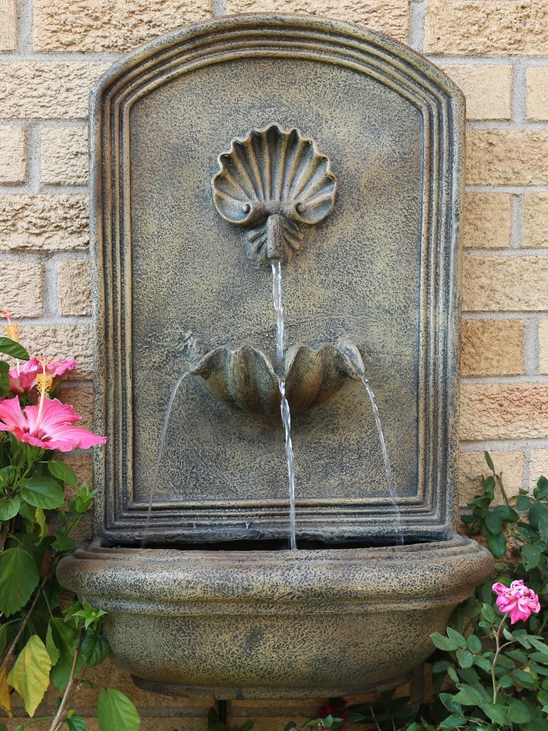 Outdoor Wall Water Fountain 27" Garden Yard Patio Decor Seaside Iron Finish