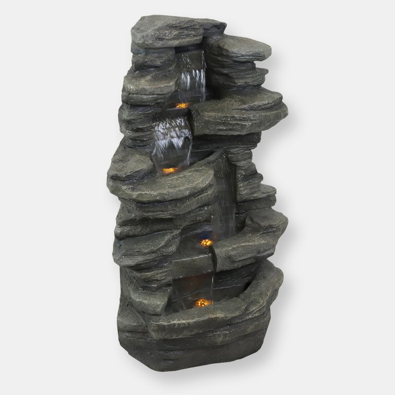 Shop Sunnydaze Decor Outdoor Water Fountain 38" With Led Lights Garden Yard Stacked Shale Waterfall In Grey