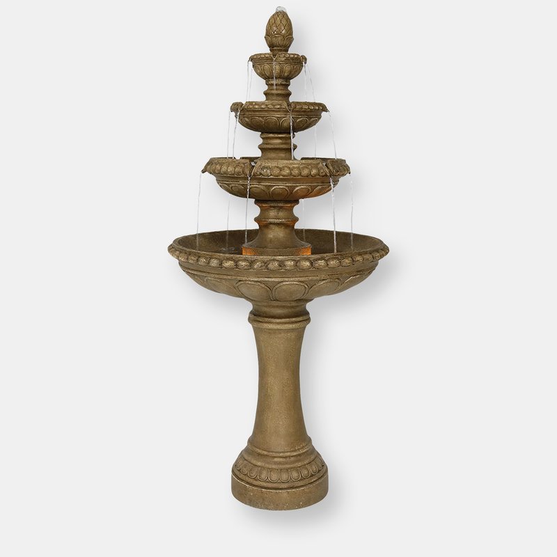 Sunnydaze Decor Sunnydaze Electric Resin And Concrete 4-tier Eggshell Edge Outdoor Water Fountain With Led Lights In Brown