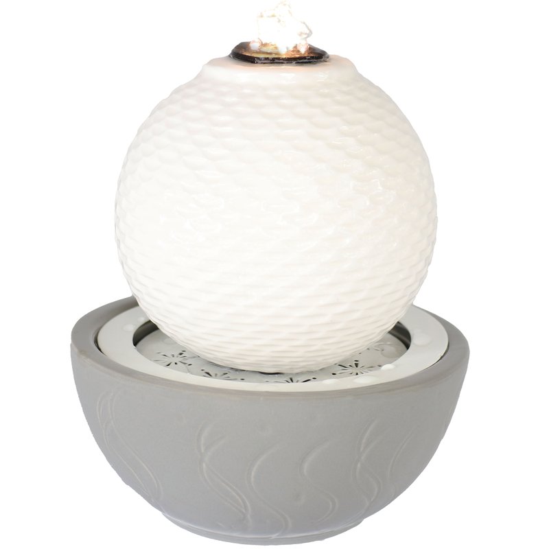 Sunnydaze Decor Patterned Sphere Indoor Tabletop Fountain In White