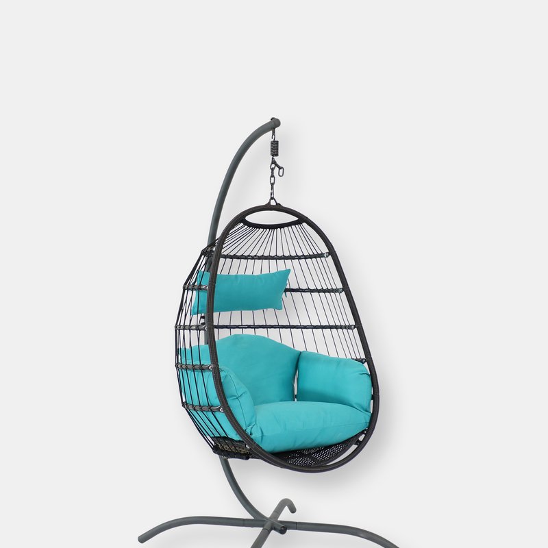 Sunnydaze Decor Penelope Hanging Egg Chair With Seat Cushions And Stand In Blue