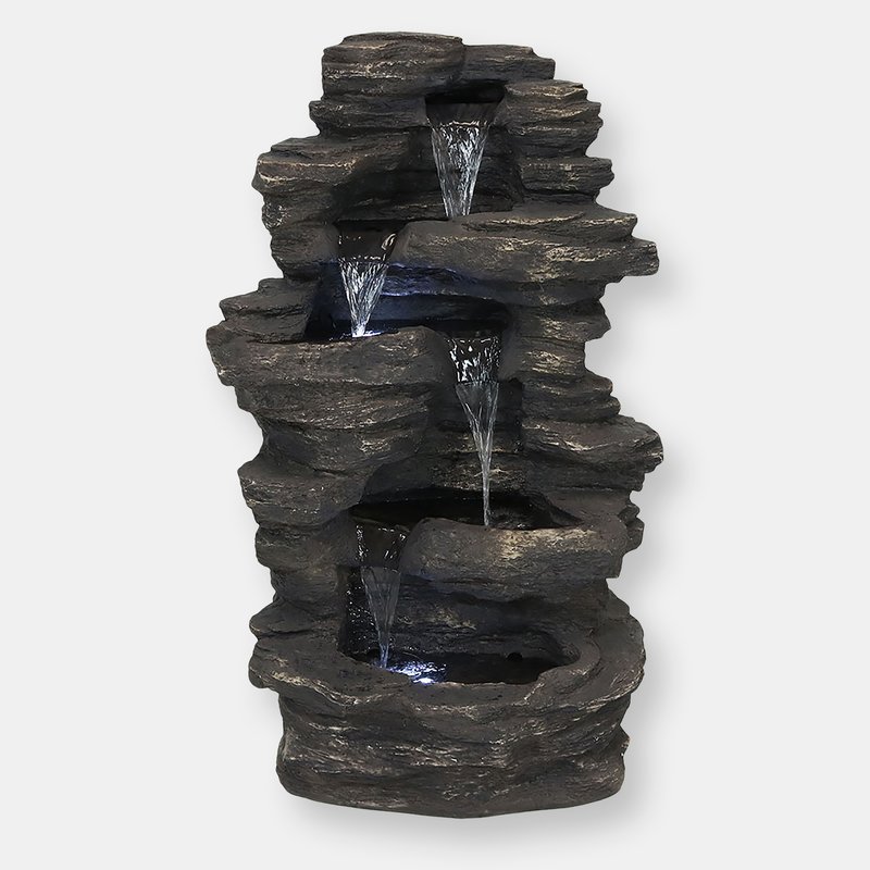 Sunnydaze Decor Rock Falls Waterfall Outdoor Water Fountain 39" Water Feature W/ Leds In Grey