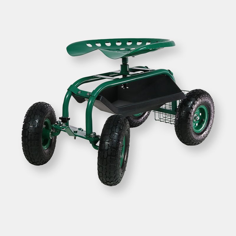 Sunnydaze Decor Rolling Garden Cart Tool Tray Basket Steering Handle 360 Swivel Work Seat In Green