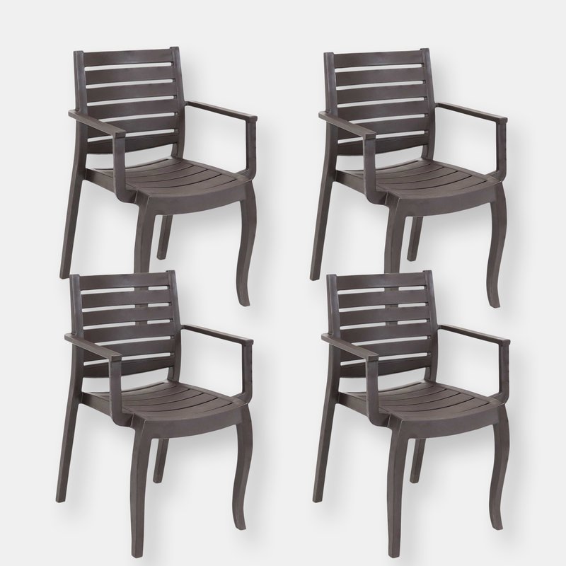 Sunnydaze Decor Set Of 2 Patio Chair Brown Stackable Outdoor Seat Armchair Backyard Porch Deck