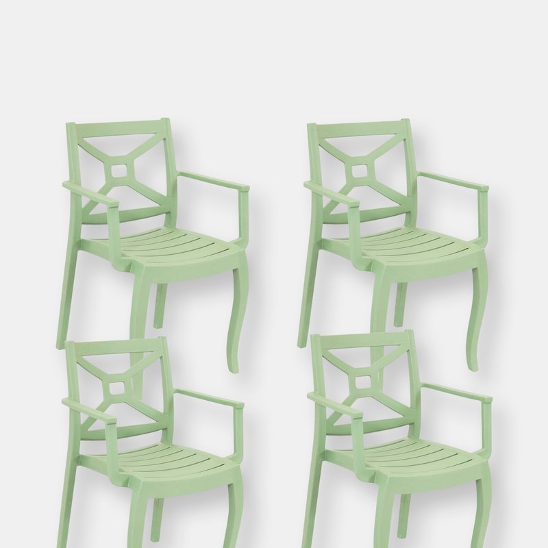 Sunnydaze Decor Set Of 4 Patio Chair Blue Stackable Outdoor Seat Armchair Backyard Porch Deck In Green
