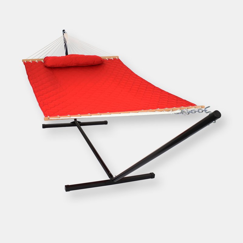Sunnydaze Decor Sunnydaze 2-person Quilted Fabric Spreader Bar Hammock With 12' Stand In Red