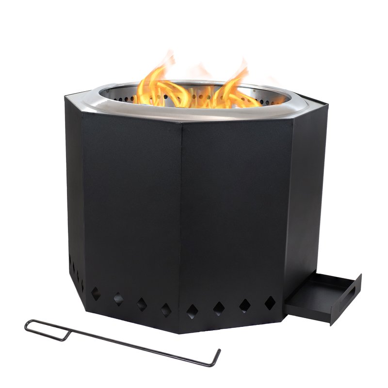 Sunnydaze Decor Sunnydaze 21.5 In Octagon Stainless Steel Smokeless Fire Pit With Log Poker In Black