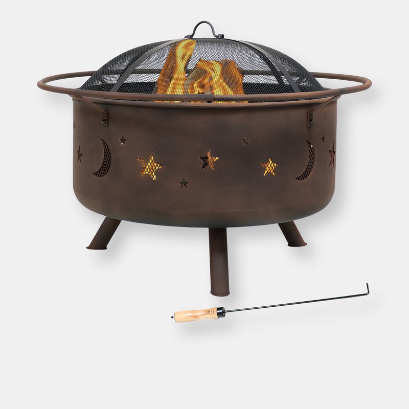 Sunnydaze Decor Sunnydaze 30 In Cosmic Steel Fire Pit With Spark Screen, Poker, And Grate In Gold