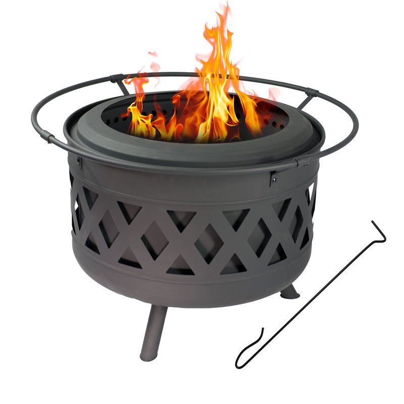 Sunnydaze Decor Sunnydaze 30 In Crossweave Steel Smokeless Fire Pit With Poker And Cover In Black