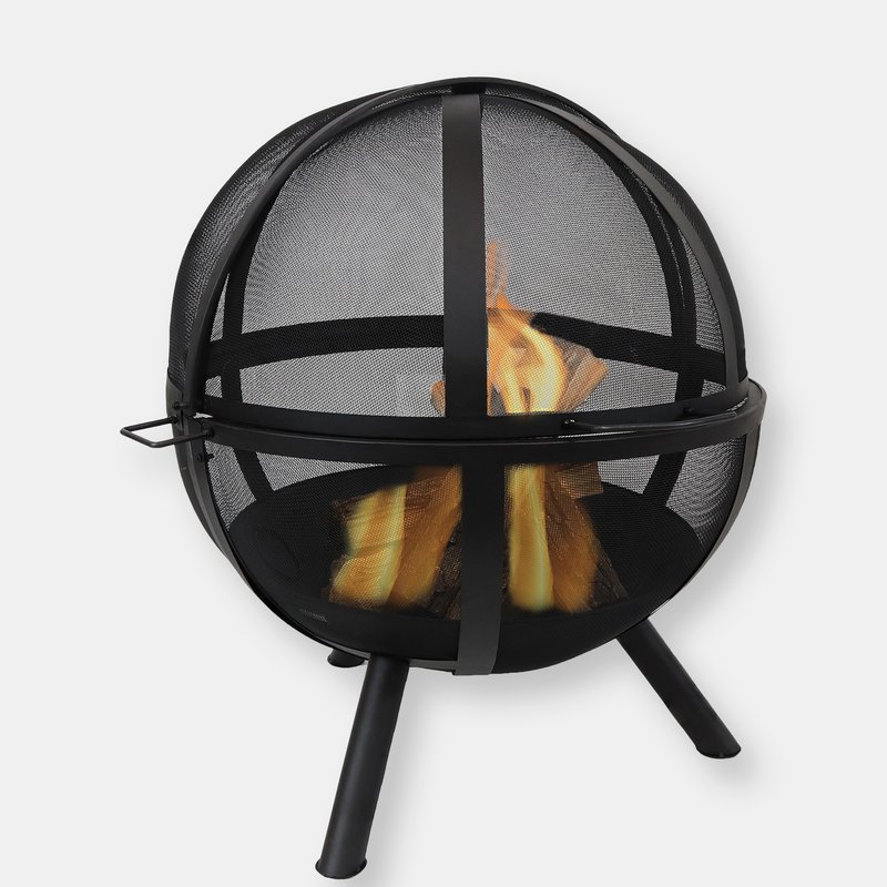 Sunnydaze Decor Sunnydaze 30 In Flaming Ball Steel Fire Pit With Cover, Poker, And Grate In Black