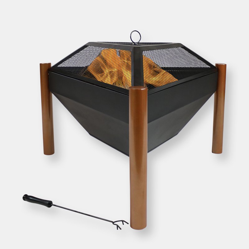 Sunnydaze Decor Sunnydaze 31 In Triangle Steel Fire Pit Table With Grate, Poker, And Screen In Black