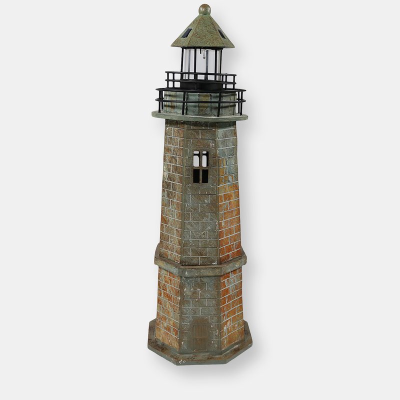 Sunnydaze Decor Sunnydaze 35 In Resin And Stone Solar Led Lighthouse Nautical Statue In Grey