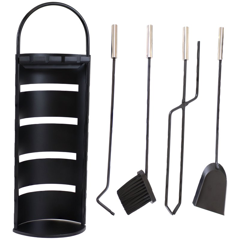 Sunnydaze Decor Sunnydaze 4-piece Fireplace Tool Set With Slotted Shroud Holder In Black