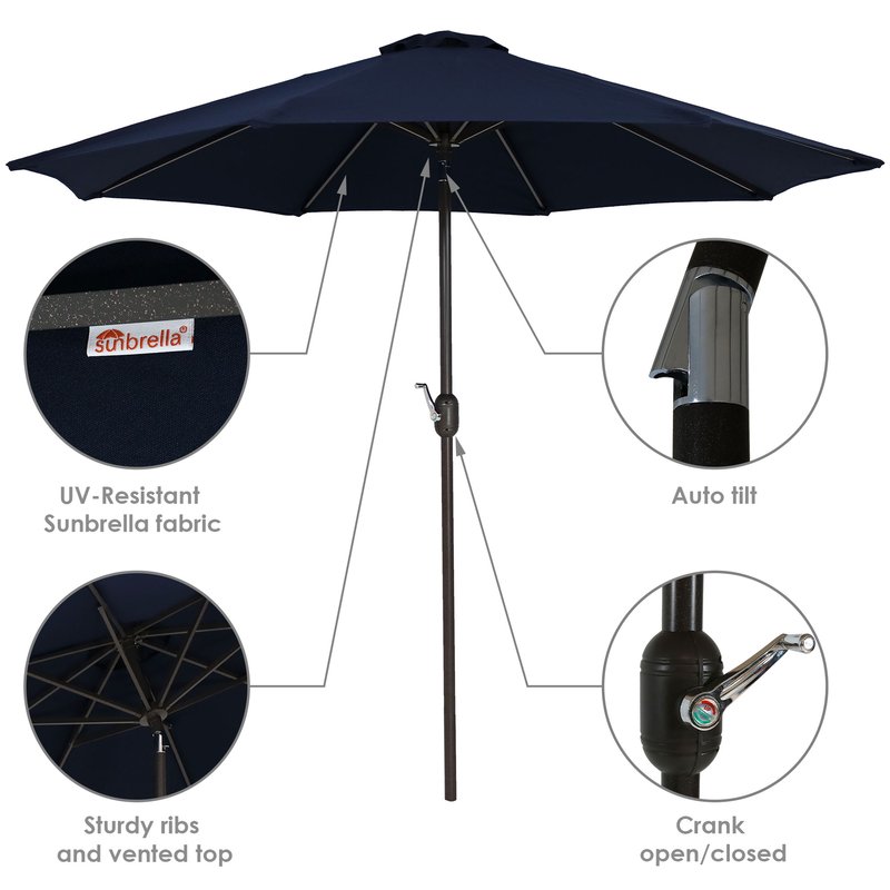 Shop Sunnydaze Decor Sunnydaze 9' Outdoor Aluminum Sunbrella Patio Umbrella -auto Tilt & Crank In Blue
