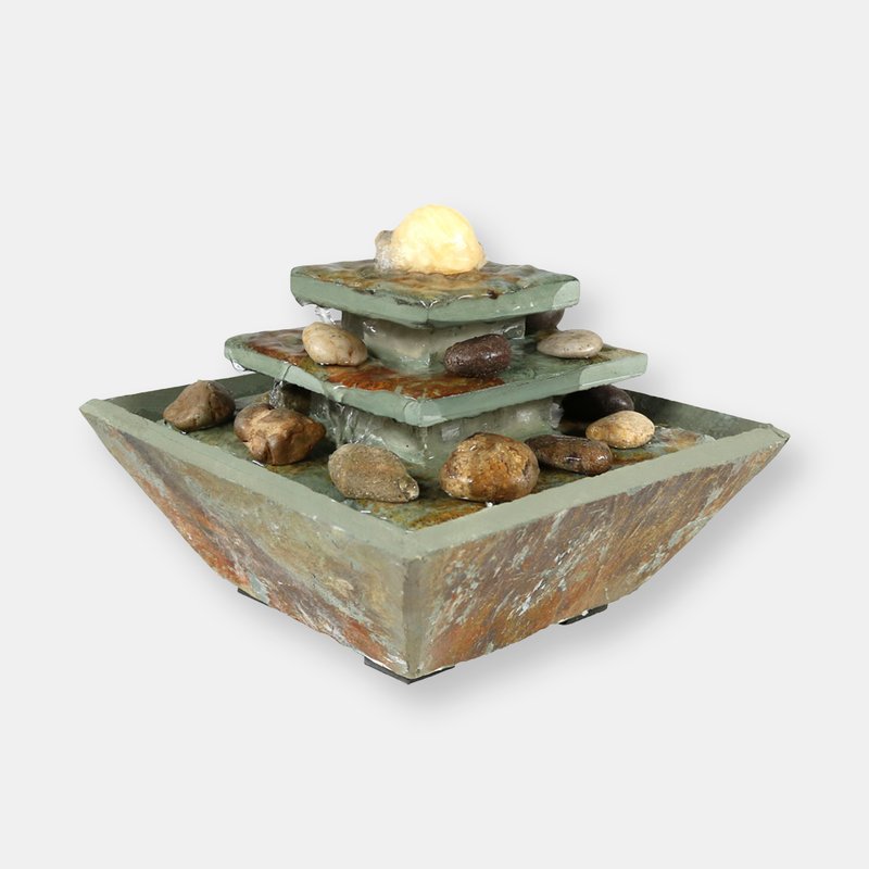 Sunnydaze Decor Sunnydaze Indoor Home Office Slate And Polished Stone Ball Tiered Tabletop Water Fountain With Led L In Brown