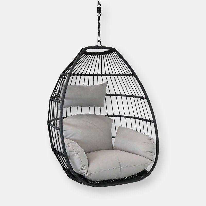Sunnydaze Decor Sunnydaze Black Resin Wicker Hanging Egg Chair With Cushions In Grey