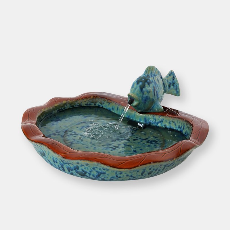 Sunnydaze Decor Sunnydaze Fish Glazed Ceramic Outdoor Water Fountain In Blue