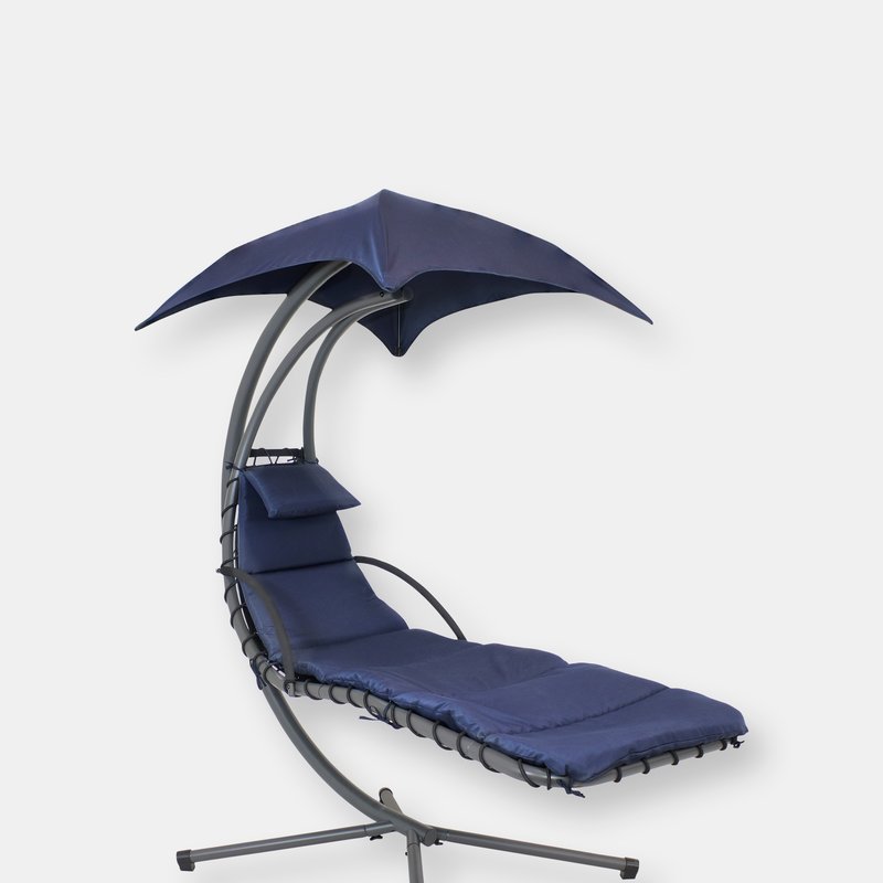 Sunnydaze Decor Sunnydaze Floating Chaise Lounge Hammock Chair With Umbrella And Cushion In Blue