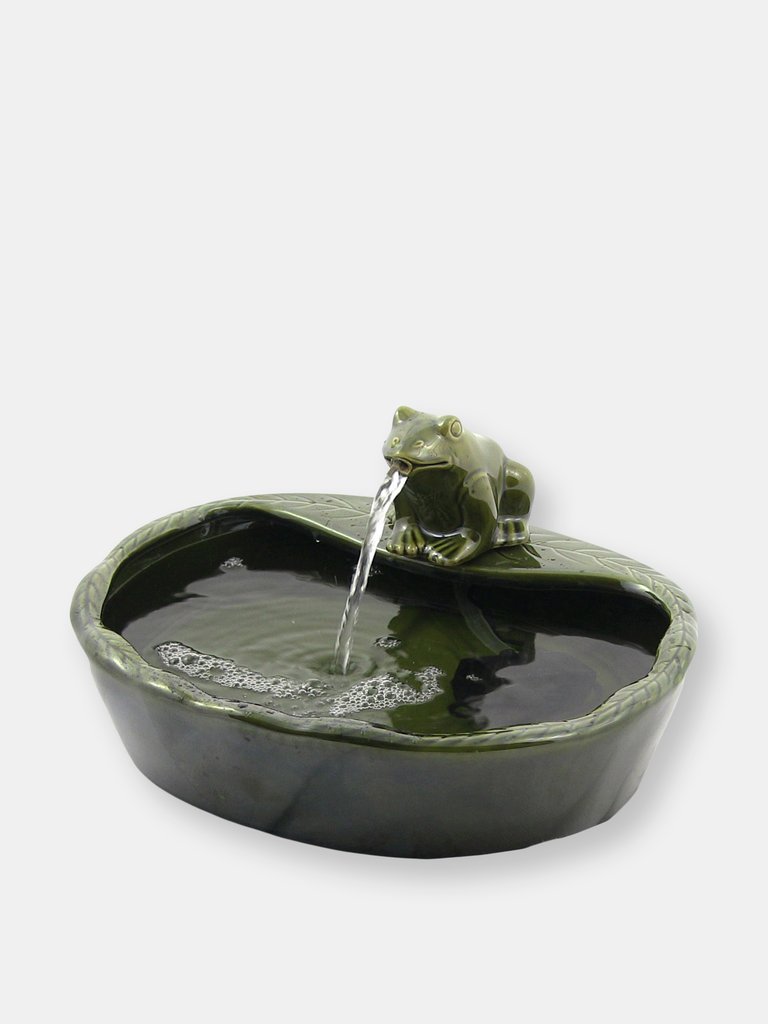 Sunnydaze Frog Glazed Ceramic Outdoor Solar Water Fountain - 7 in - Green