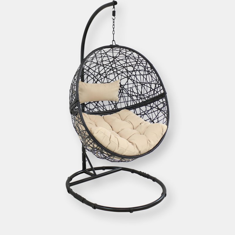 Sunnydaze Decor Sunnydaze Gray Jackson Hanging Basket Egg Chair Swing With Stand In Brown