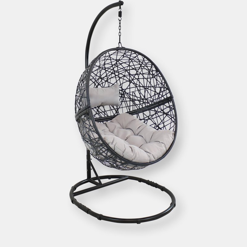 Sunnydaze Decor Sunnydaze Gray Jackson Hanging Basket Egg Chair Swing With Stand In Black