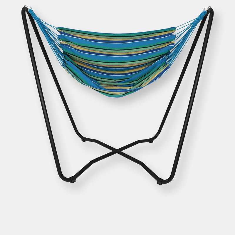 Sunnydaze Decor Sunnydaze Hanging Rope Hammock Chair Swing With Space-saving Stand In Blue