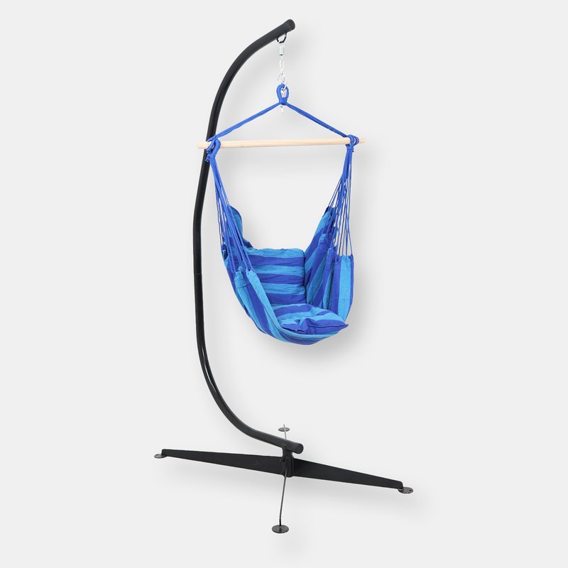 Sunnydaze Decor Sunnydaze Indoor-outdoor Hanging Hammock Chair Swing And C-stand Set In Blue