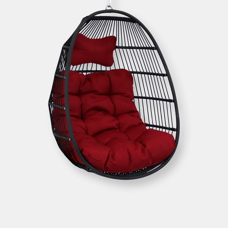 Sunnydaze Decor Sunnydaze Julia Hanging Egg Chair With Blue Cushions In Red