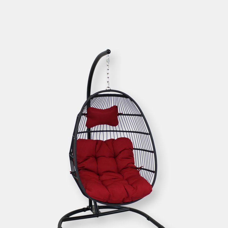 Sunnydaze Decor Sunnydaze Julia Hanging Egg Chair With Red Cushion And Stand