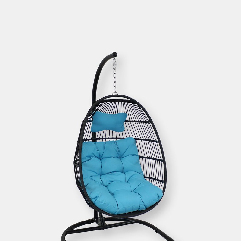 Sunnydaze Decor Sunnydaze Julia Hanging Egg Chair With Red Cushion And Stand In Blue