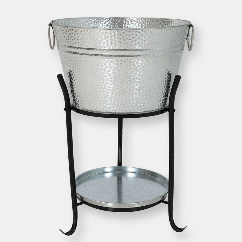 Sunnydaze Decor Sunnydaze Pebbled Stainless Steel Ice Bucket Cooler With Stand And Tray In Grey