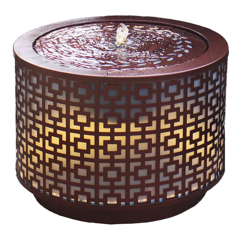 Sunnydaze Decor Sunnydaze Repeating Squares Cylinder Iron Water Fountain With Led Lights In Brown