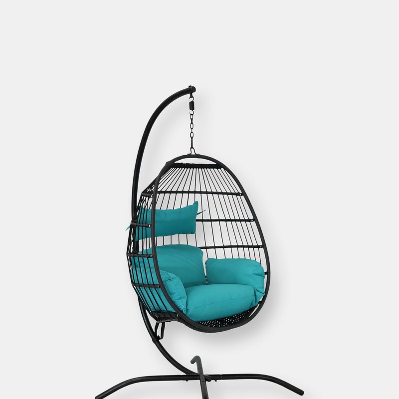 Sunnydaze Decor Sunnydaze Resin Wicker Hanging Egg Chair With Steel Stand/cushion In Green