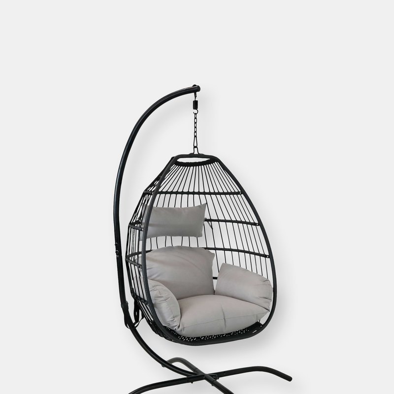Sunnydaze Decor Sunnydaze Resin Wicker Hanging Egg Chair With Steel Stand/cushions In Grey