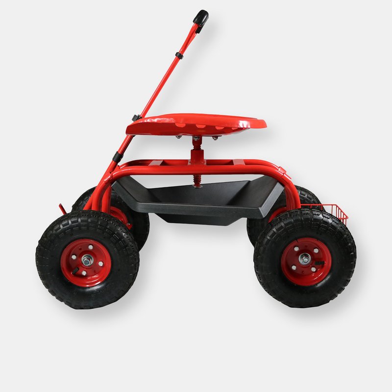 Sunnydaze Decor Sunnydaze Rolling Garden Cart W/ Extendable Steering Handle Seat & Basket In Red