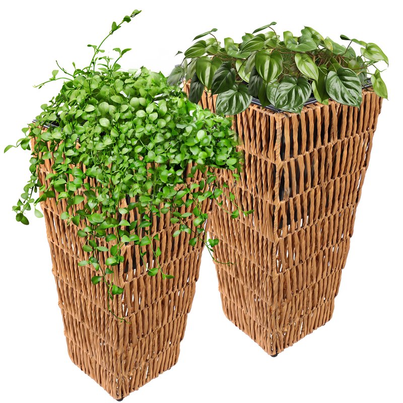 Sunnydaze Decor Sunnydaze Set Of 2 Hyacinth Poly-wicker Tall Planters In Brown