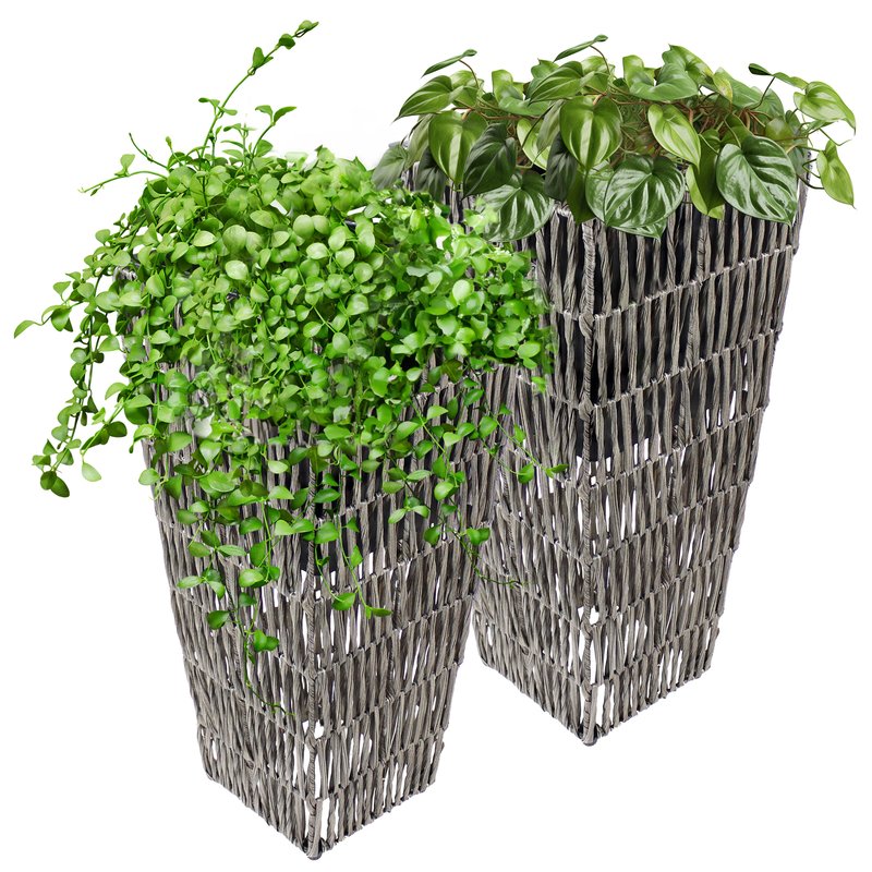 Sunnydaze Decor Sunnydaze Set Of 2 Hyacinth Poly-wicker Tall Planters In Gray