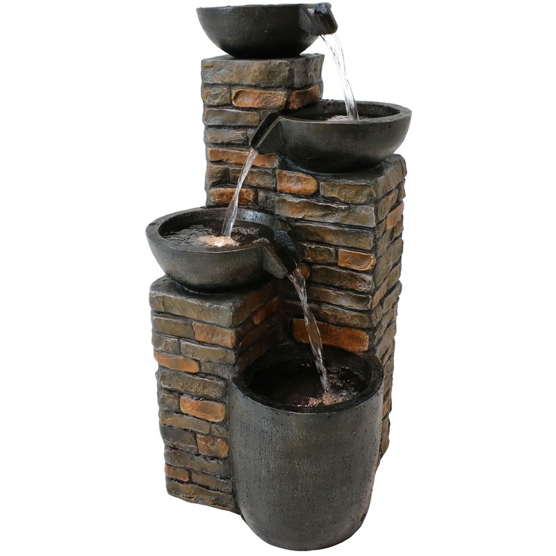 Sunnydaze Decor Sunnydaze Staggered Bowls Tiered Water Fountain With Led Lights In Brown