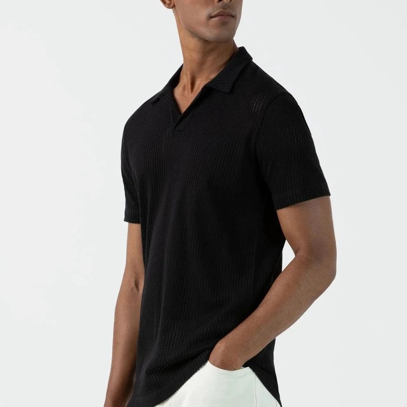 Shop Sunspel Linear Mesh Polo In Black