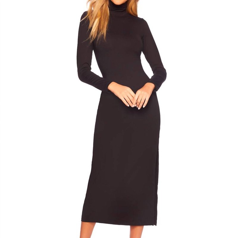 Shop Susana Monaco Long Sleeve Turtleneck Slit Dress In Black