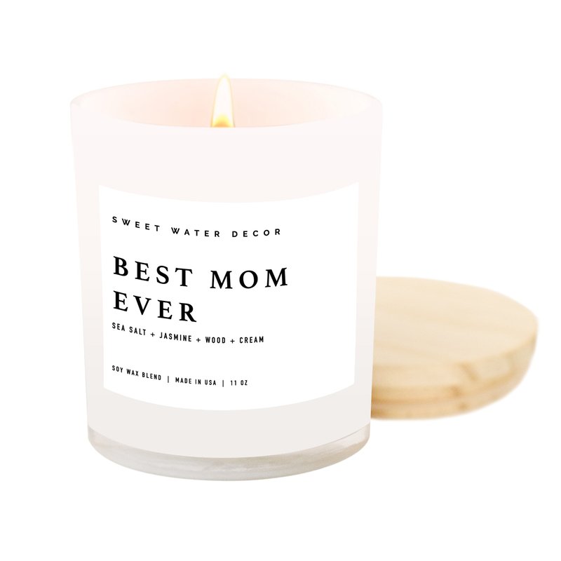 Sweet Water Decor Best Mom Ever! Soy Candle | White Jar Candle + Wood Lid