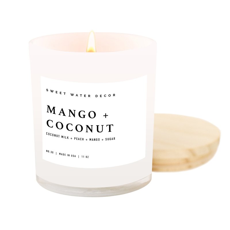 Sweet Water Decor Mango And Coconut Soy Candle | White Jar Candle + Wood Lid