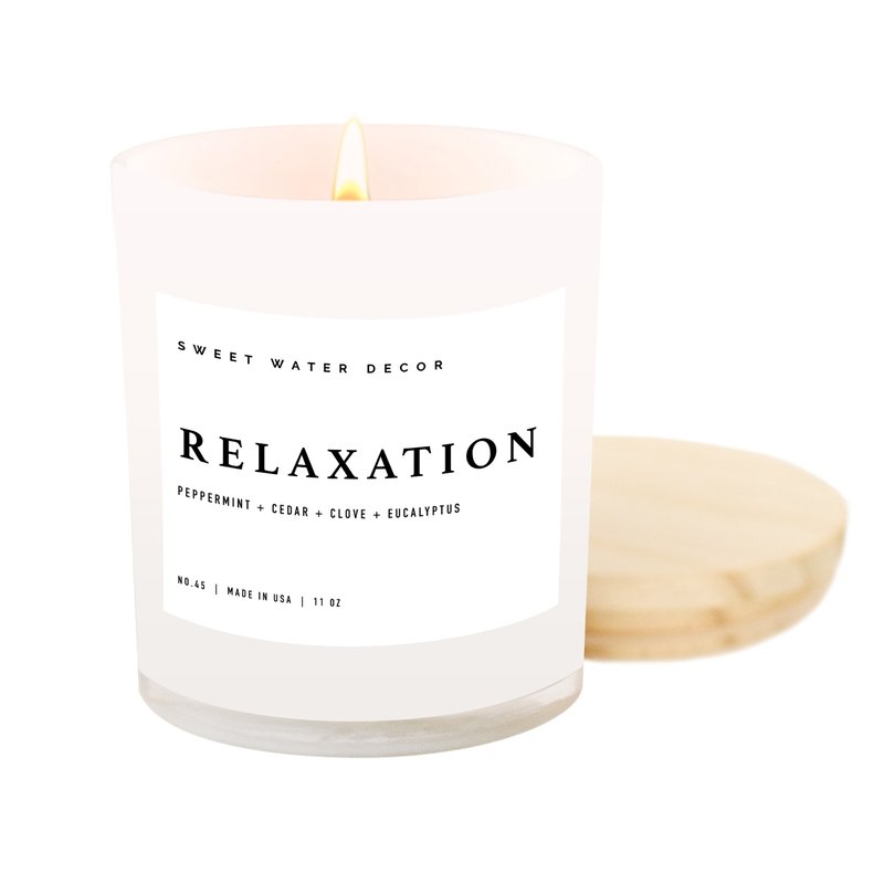 Sweet Water Decor Relaxation Soy Candle | White Jar Candle + Wood Lid