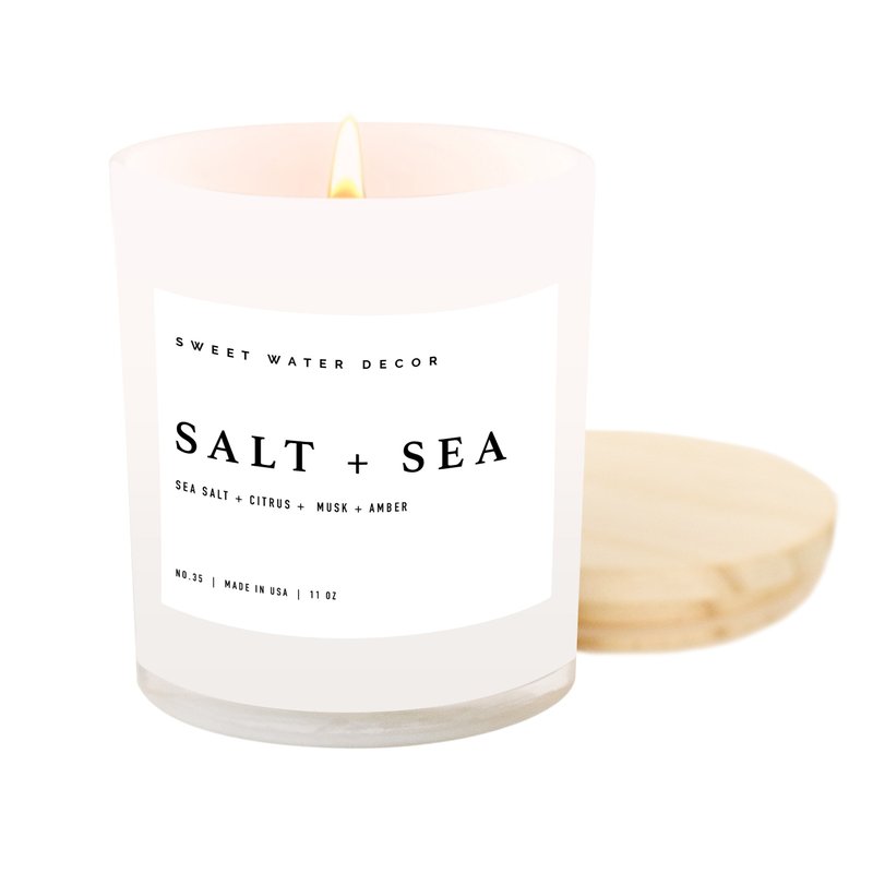 Sweet Water Decor Salt + Sea Soy Candle | White Jar Candle + Wood Lid